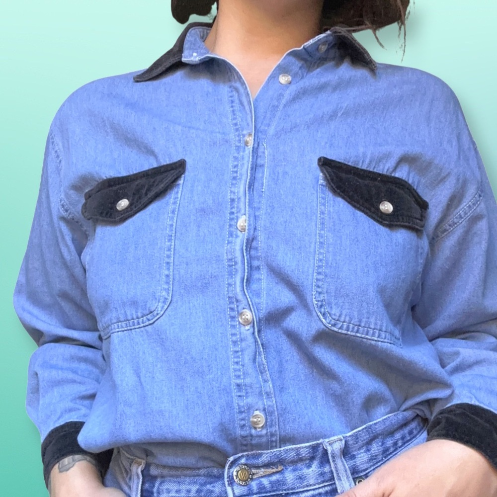 Velvet Collar Chambray Shirt